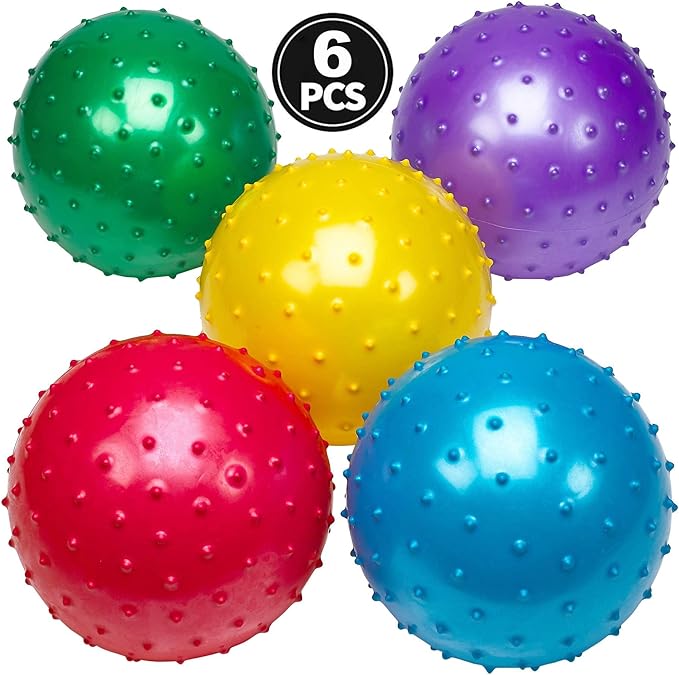 Bedwina Knobby Balls - Bulk 7 Inch Sensory and Spiky Massage Stress Balls for Toddlers, with Pump, Fun & Bouncy for Toddler, Kids Party Favors, Stocking Stuffers