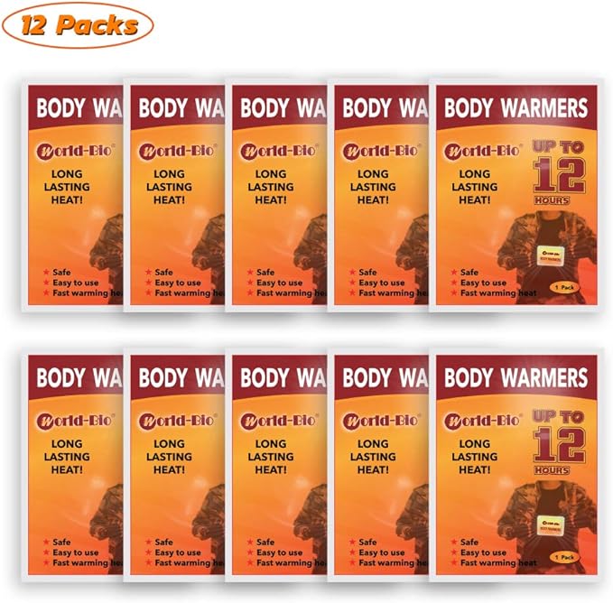 WORLD-BIO Body Warmers for Cold Weather, Heat Warmer Patch Disposable with Adhesive Backing Gives Hours Warm - 12/20/32/40 Packs, Hand Warmers Long Lasting Safe Natural Odorless