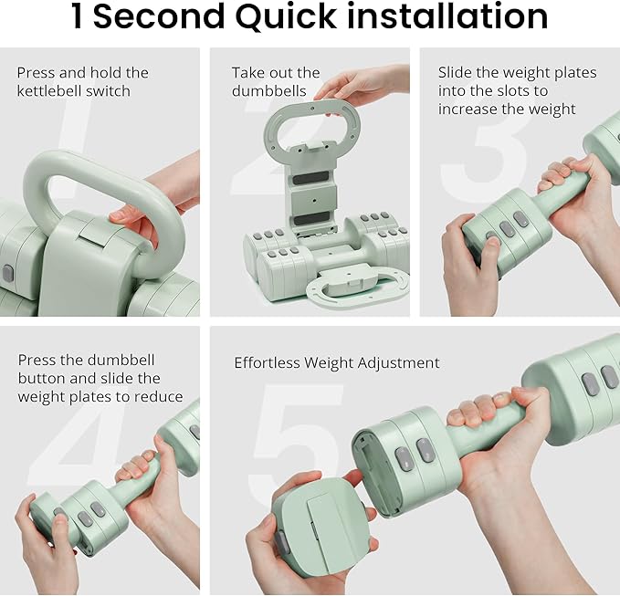 2-in-1 Adjustable Dumbbell Set for Women - 4 Levels (2.2lbs to 12.1lbs) - Home Gym Weights for Women at Home - Fitness Dumbbells