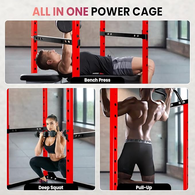 44.3'' x 45.6'' x 81.5''Versatile Power Cage, 1200 LBS Adjustable Weight Cage, Squat Rack with More Training Accessories for Home Gyms (Black, 81.8)