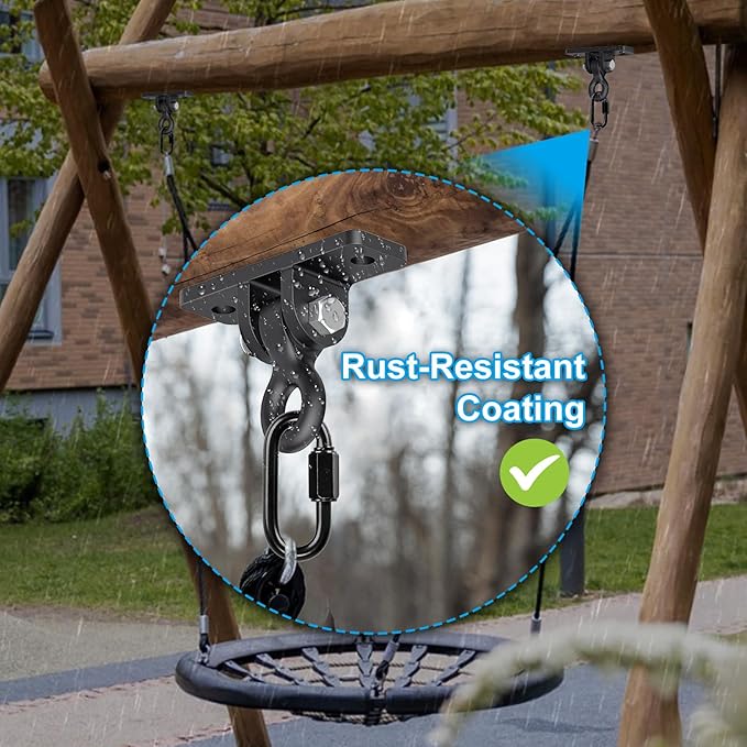Dolibest Heavy Duty Swing Hangers, Porch Swing Hanging Kit, Black Cast Iron Swing Hooks,Swing Set Hardware w/Wood Screws for Playground, Porch, Wooden Sets, Indoor & Outdoor Use, 180° Rotation (2Pack)