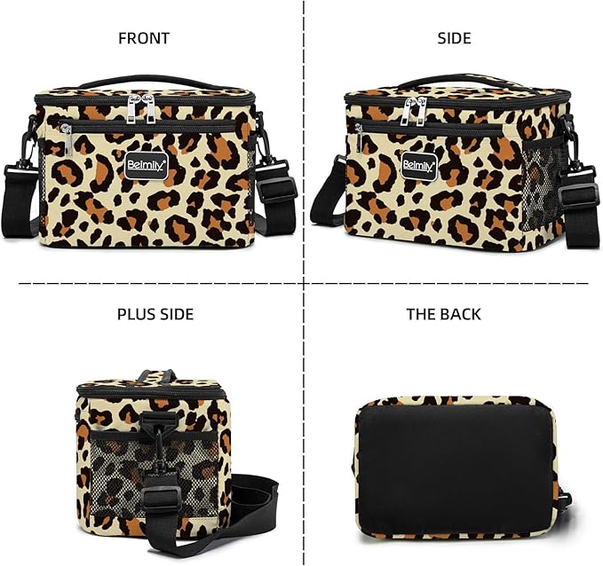 BEIMILY Lunch Box for Men/Women, Small Insulated Lunch Bag, Leak-Proof Soft Cooler Tote Bag, Reusable LunchBox for Work, Travel,Picnic with Adjustable Shoulder Strap for Adults(Leopard print)