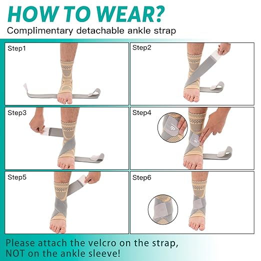 INDEEMAX Ankle Brace for Women & Men, Ankle Compression Sleeve Support Copper Infused Ankle Brace for Sprained Ankle, Plantar Fasciitis Sports, Achilles Tendonitis Pain Relief, Skin Silver, M
