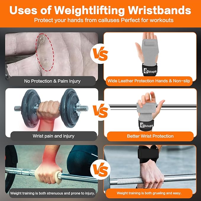 Weight Lifting Wrist Strap, Double-Layer Leather Wrist Straps for Gym Strength Training Weightlifting,Deadlift and Powerlifting, Enhance Grip Strength Neoprene Padding Gym Workout Lifting Straps Men/Women Pair