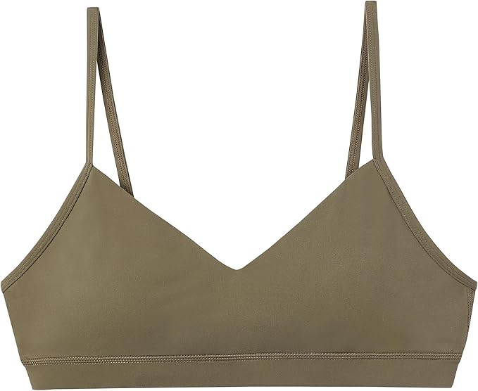 Oalka V Neck Sports Bra for Women Adjustable Padded Thin Straps Wireless Yoga Bras