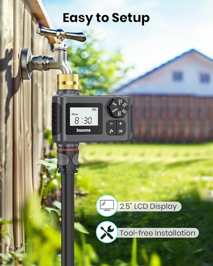 2 PCS Water Timer with Brass Inlet, Water Sprinkler Timer with Rain Delay/Manual/Automatic Drip Irrigation and Lawn Watering System for Yard
