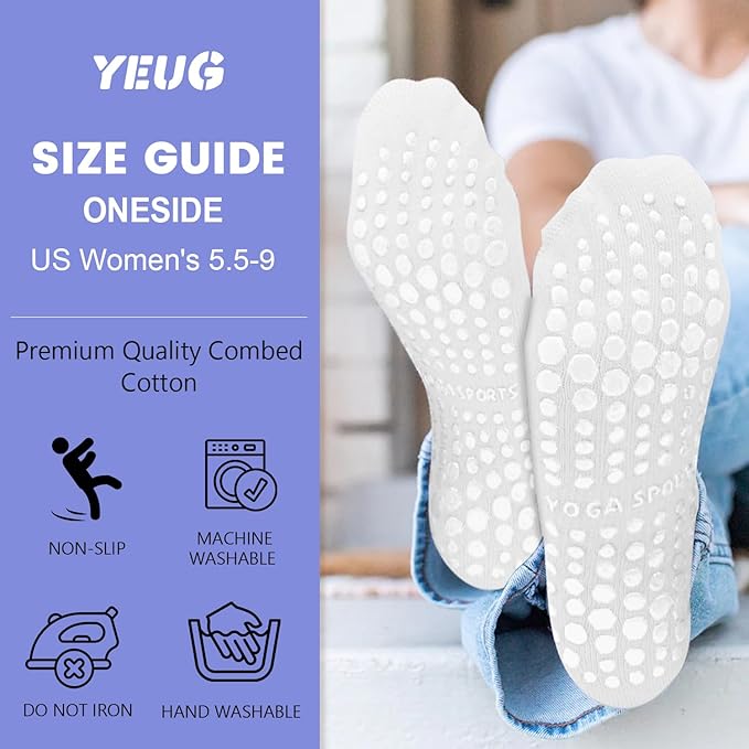 yeuG Pilates Socks for Women Non Slip Grip Socks for Yoga, Barre, Hospital, Barefoot Grippy Yoga Sock Womens Gifts 4 Pairs
