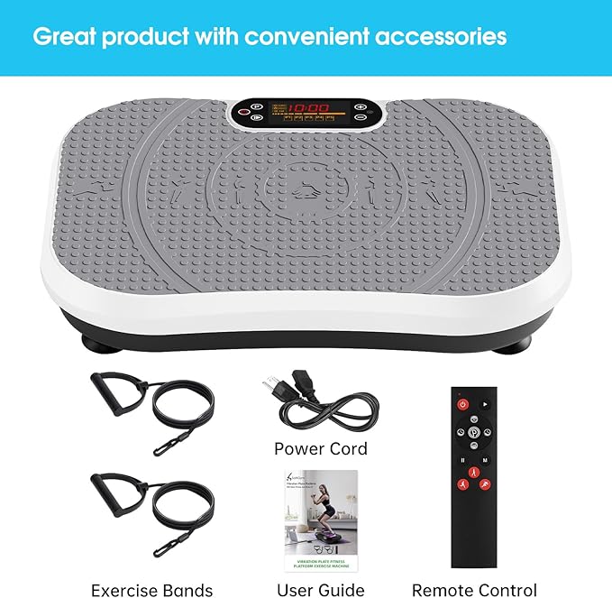 SoftGym Vibration Plate Exercise Machine for Lymphatic Drainage,Power Vibrate Stand Shake Board 450 Lbs Capacity Whole Body Workout Waver with Fitness Resistance Bands Weight Loss Gifts for Women Men