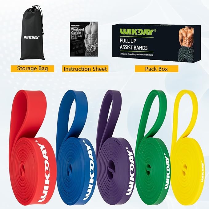 WIKDAY Resistance Bands for Working Out, Exercise Bands, Workout Bands, Pull Up Assistance Bands for Body Stretching Training Physical Therapy Muscle Training for Men & Women