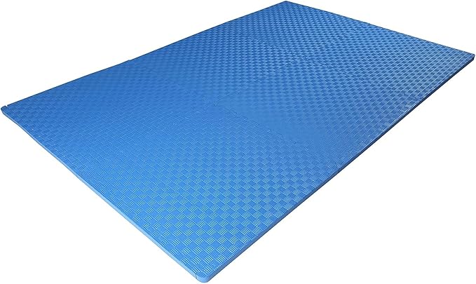 BalanceFrom Puzzle Exercise Mat 1' Thick, EVA Interlocking Foam Floor Tiles for Home Gym, Mat for Home Workout Equipment, Floor Padding for Kids, Blue, 24 in x 24 in x 1 in, 24 Sq Ft - 6 Tiles