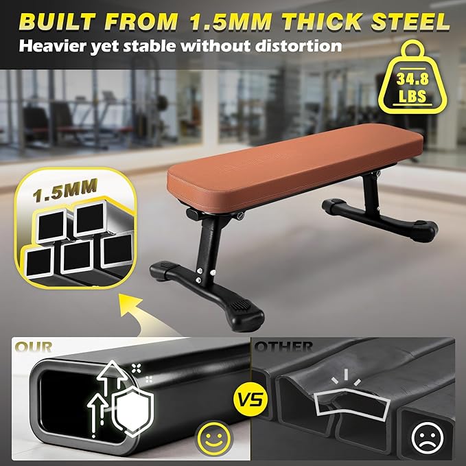 Flat Weight Bench, 2.4 Inch Thick Pad Workout Bench 660 LBS Bench Press Exercise Equipment for Home Gym Strength Weight Training