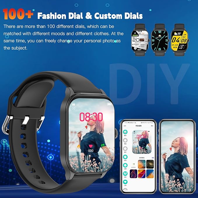 Smart Watch for Women Men(Answer/Make Call), Smartwatches with Heart Rate/SpO2/Sleep/Stress Monitor, IP68 Waterproof Activity Tracker for Android iPhone, 100+ Sports Fitness Watches (Black, 1.85")