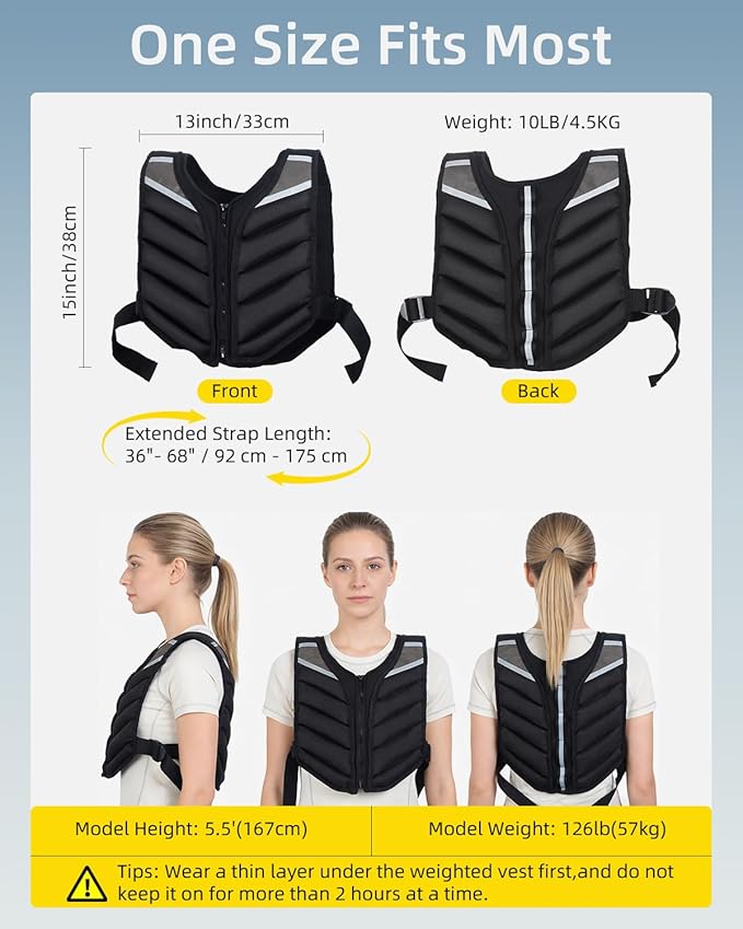 Abahub Strength Training Weight Vest with Zipper, 10lb Weighted Vest with Reflective Stripe for Workout, Strength Training, Running, Walking, Fitness, Muscle Building