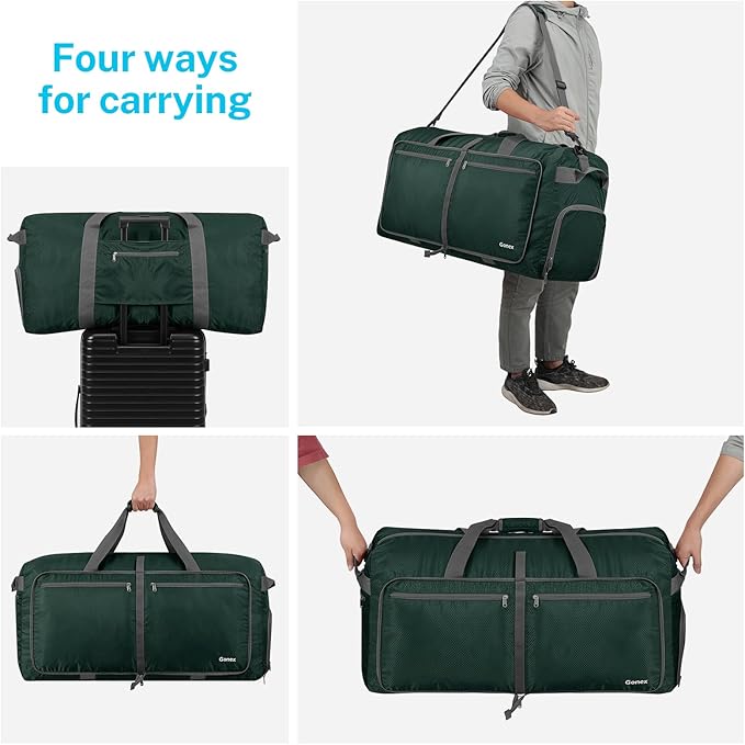 Gonex Large Foldable Travel Duffle Bag with Shoes Compartment, Packable Lightweight Water Repellent Duffel Bag for Camping Gym Weekender Bag