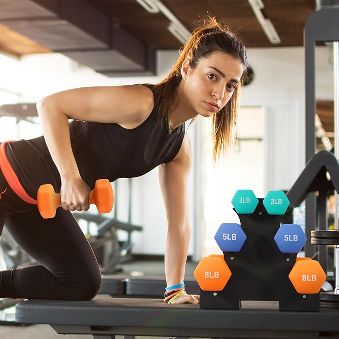 Fitvids Neoprene Coated Dumbbell Set with Rack, Free Hand Weight Set For Home Gym Workout, Anti-Slip, Anti-roll, 20LBS, 32LBS, 50LBS and 56LBS Sets, Multiple Weight Options