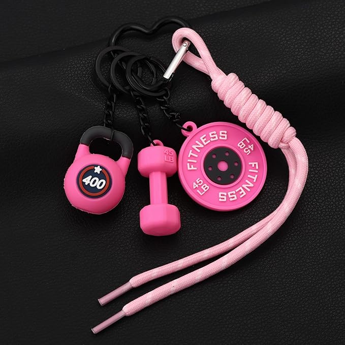Gym Dumbbell Barbell Kettlebell Keychain - Cute Bag Purse Charms Accessories - Fitness Gift for Women Men