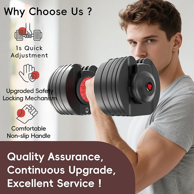 Upgraded Adjustable Dumbbell Set of 2 (52.5 lbs/25 lbs), 15/9 Weights Dumbbell Set, Quick Adjustable Dumbbells For Men and Women Home Gym Workout with Anti-Slip Handle, Safe and No Falling