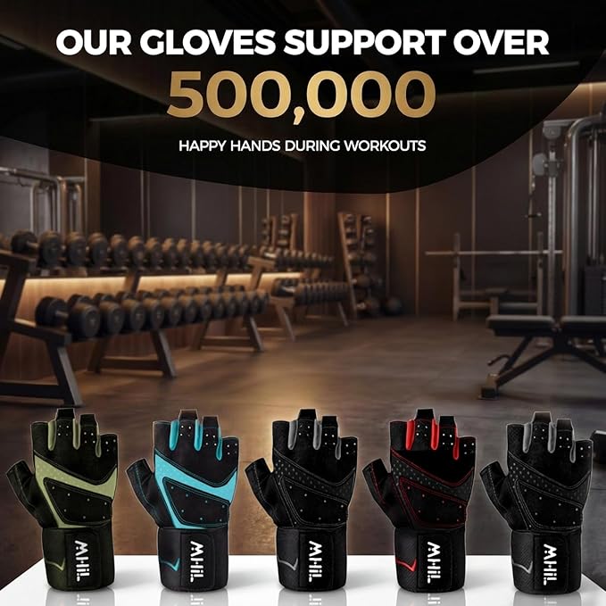 MhIL Workout Gloves for Men โ Comfortable Gym Gloves for Men with Enhanced Grip for Safety and Hand Protection โ Weight Lifting Protection with Wrist Wraps Support for Performance Boost and Style