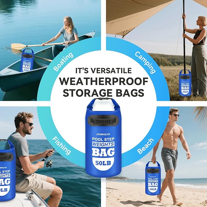 2 Pack 50lb Heavy Duty Pool Ladder Weights, Sand Fillable Universal Sand Bags Step Anchors, 500D PVC Durable Waterproof & Foldable Sandbags for Above Ground Swimming Pools Stair,with Handle(Navy Blue)