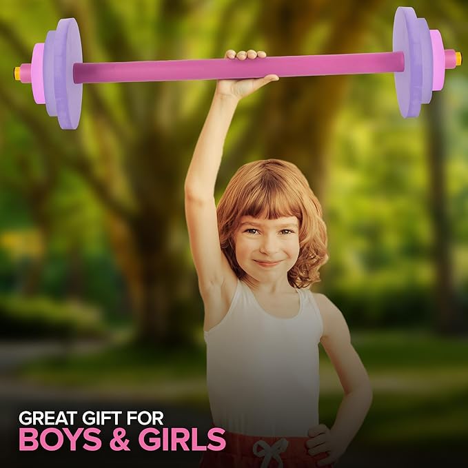 Modern Innovations Kids Barbell Weight Set, Toy Workout Equipment, Kid Weights for Exercise, Toddler Fun & Fitness (Pink & Purple)