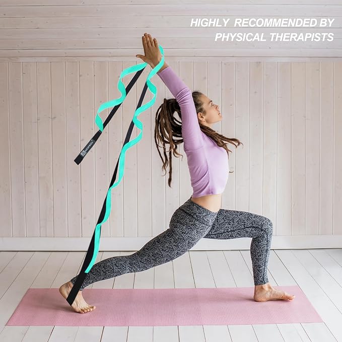 A AZURELIFE Premium Durable Stretch Straps with Loops, Stretching Strap for Physical Therapy, Multi-Loop Yoga Strap Fitness Exercise Strap for Yoga, Pilates, Dance, Flexibility&Exercise