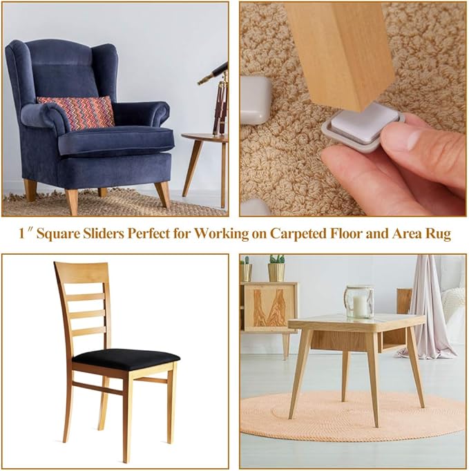20 PCS Self-Stick Furniture Sliders,1 Inch OD Square Furniture Sliders for Carpet,Furniture Moving Glides for Furniture-Adhesive Carpet Sliders