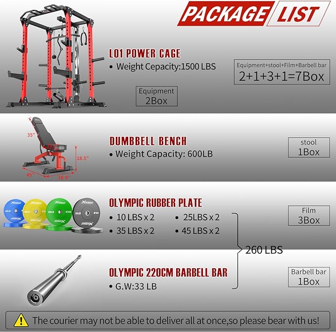 Power Cage Multi-Function Power Rack with Cable Crossover System,1500 LBS Capacity Squat Rack with Weight Bench,for Home Gym
