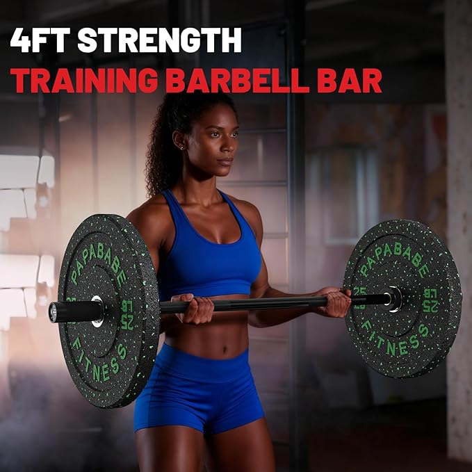 PAPABABE Olympic Barbell, 4ft/5ft/6ft/6.5ft Straight Barbell for Strength Training and Technique Adjusting, 2 inch Womens Olympic Bar with Moderate Knurling For Bench Press, Squats Curls Deadlifts Weightlifting