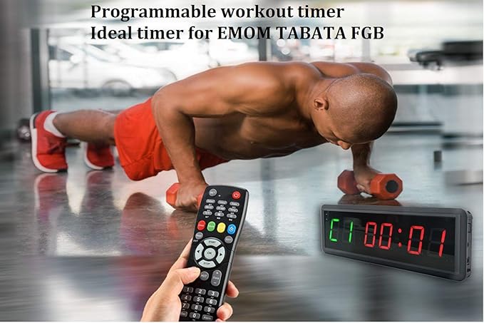 Gym Timer Clock Digital Interval Tabata Workouts Fitness Wall Small with Remote Home Garage Office Jujitsu School Referee Studio Church Service (Two Green+Four Red 1.5")