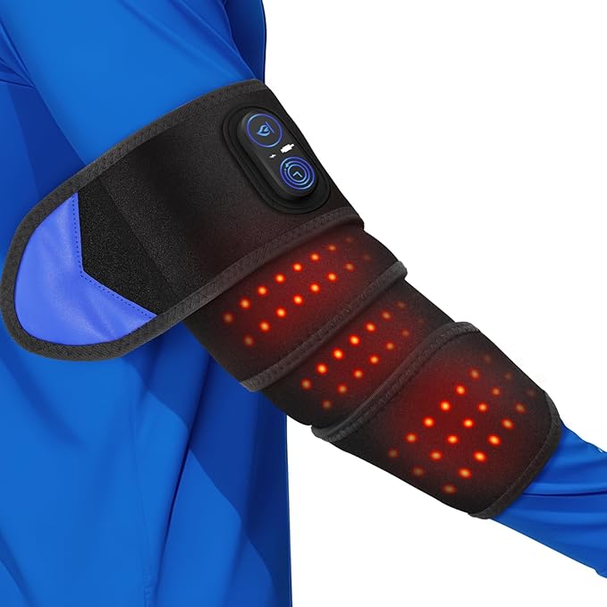 Cordless Arm Heating Pad Wrap with Red Light, 5000mAh Elbow Heating Pad Wrap, Fast Heating, Heated Elbow Arm Sleeve with 3 Heat & Timing Settings
