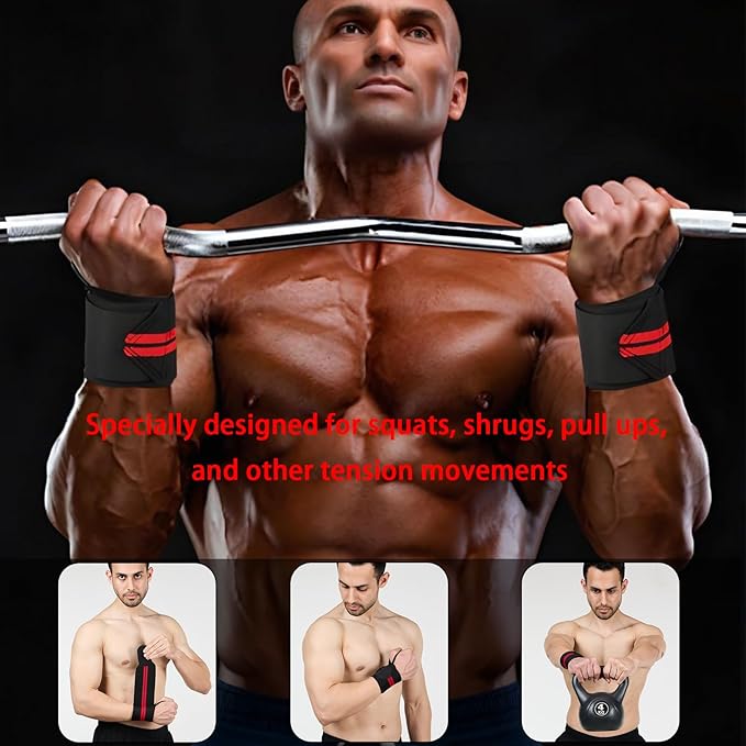 Wrist Wraps for Weightlifting,2Pcs Gym Wrist Wraps with Hand Thumb Loop,Premium Quality Wrist Support,Triple Reinforced Protection,More Elasticity Density Weaving,Suitable for Weightlifting,Fitness