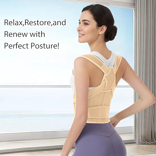 Posture Corrector for Women & Men – Adjustable Back Brace with Full Back Support, Shoulder Straightener for Spine Alignment, Scoliosis, Hunchback & Back Pain Relief (Beige, Medium)