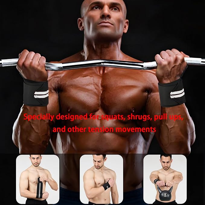 Wrist Wraps for Weightlifting,2Pcs Gym Wrist Wraps with Hand Thumb Loop,Premium Quality Wrist Support,Triple Reinforced Protection,More Elasticity Density Weaving,Suitable for Weightlifting,Fitness