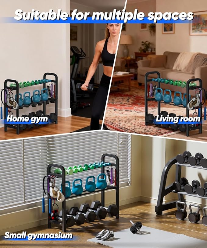 Adjustable Dumbbell Rack, Weight Storage Stand Holder for Dumbbells & Kettlebells, Heavy-Duty Home Gym Organizer with 6 Hook for Home Gym Equipment Accessories (Rack Only)