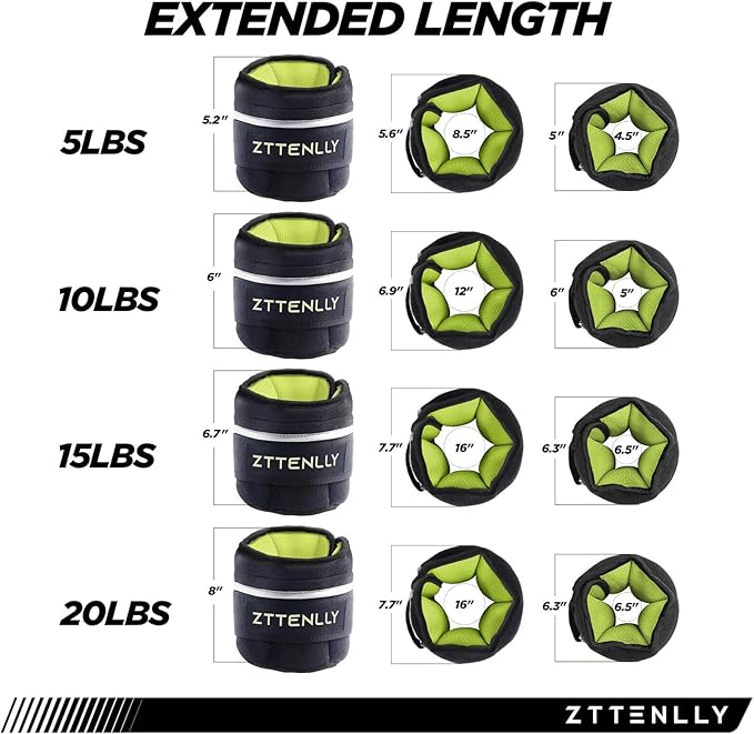 Adjustable Ankle Weights 1-5/10/15/20LBS Pair with Carry Bag - Breathable Fabrics, Reflective Trim - Strength Training Leg Wrist Arm Ankle Walking Weights Sets for Women Men Kids
