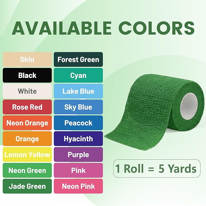 18 Pack Self Adhesive Bandage Wrap, 2 Inch Strong Cohesive Sports Tape in Jade Green, Wrist Tape for Stretch Athletic, Secure Support for Thumb Ankle Wounds and Sports Injury Protection