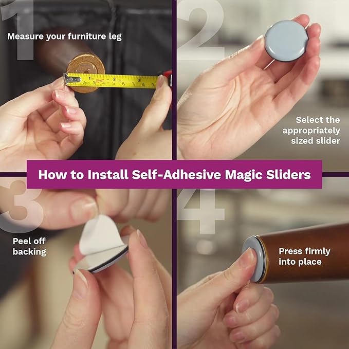 Magic Slider 1/4" Round Self-Adhesive Furniture Sliders – Protect Floors from Scratches – Works on Wood, Tile, Carpet & Vinyl – Pack of 1|4-Pieces