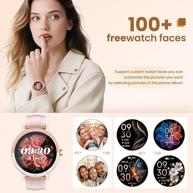 KEEPONFIT Smart Watch for Women, with Ai Voice Built in/IP68 Waterproof/Heart Rate/SpO2 Monitor/100 Sports Model Fitness Watch for Android and iPhone