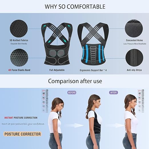 Instant Posture Corrector for Women & Men, Back Brace for Neck Shoulder Upper Back Pain Relief, Adjustable Posture Correcter for Hunchback Slouching, Invisible Under Clothes, Lightweight Comfort (X-Large)