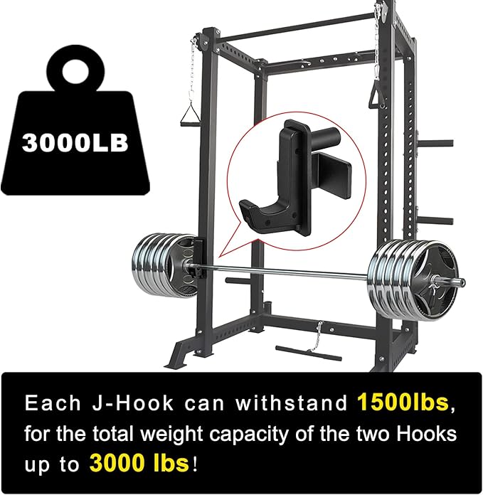 SELEWARE Solid Steel J Hooks for 2" x 2" or 3" x 3" Tube Power Cage with 1" 1/2" or 5/8" Hole Squat Rack Attachment, J-Hook Barbell Holder for Power Rack, Set of 2