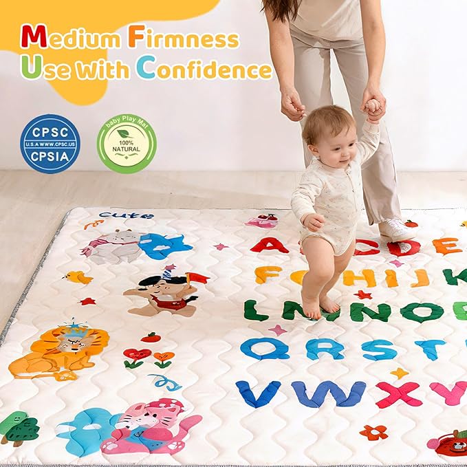 RONGFA Baby Play Mat for Floor, 50'' x 50'' Thicken Foam Soft Padded Mat for Baby, Playpen Mat for Toddlers Infant Kids, Machine Washable, Non-Slip Bottom Safe for Crawling (Circus)
