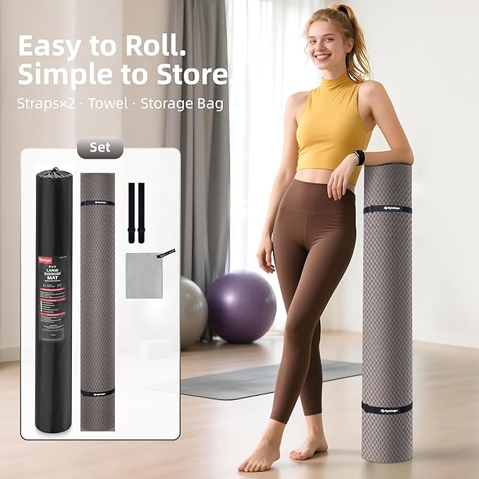 Extra Large Yoga Mat โ 72"x48" or 78"x57", 1/4"โ1/2" Thick Mat for Women & Men, TPE Non-Slip Pilates Mat for Home Gym, Yoga, Stretching, Meditation