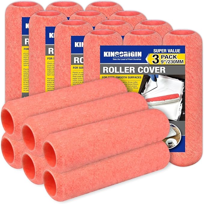 King Origin Paint Roller Covers, 18 Pack, 9 Inch Paint Roller, 3/8 Nap High Dense Roller Covers for Smooth and Textured Rough Surfaces