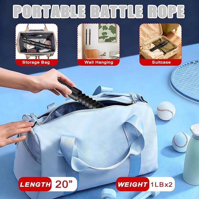 1 lbs Weighted Ropeless Battle Ropes, Portable Cordless Home Gym Equipment, Quiet Apartment Workout & Low-Impact Training for Men & Women