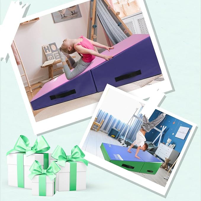 Kangaroo Hoppers Incline Gymnastics Mat, 56"x28"x15" Folding Wedge for Kids Tumbling, Skill Training, Multiple Colors Cheese Mat for Gymnastics, Home Gym Exercise