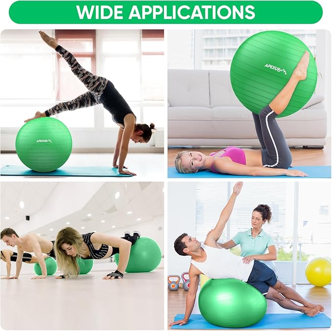 APEXUP Yoga Ball Exercise Ball Anti Slip Heavy Duty for Fitness, Balance & Core Workout, Balance Training, Pregnancy & Physical Therapy, 5 Sizes