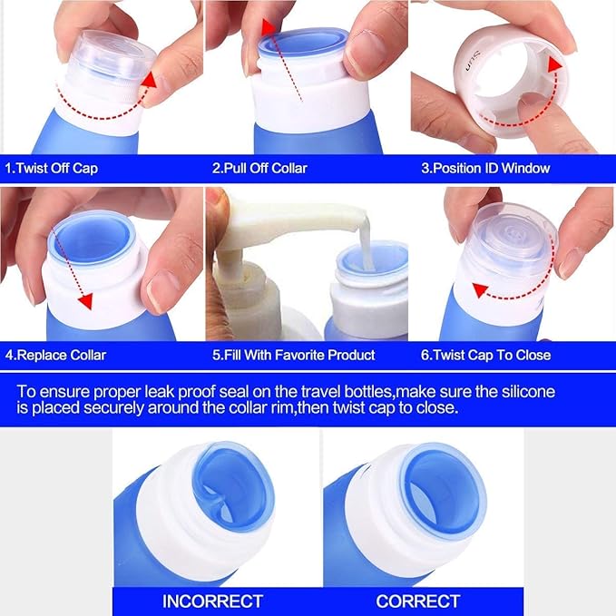 Gym Refillable Bottles Leak Proof Camping Travel Containers with Shower Lanyard,3.3oz TSA Approved Squeezable Silicone Travel Tube Set for Gym Shampoo Lotion Soap