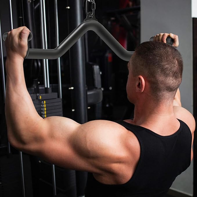 SELEWARE LAT Pull Down Bars Cable Machine Attachment Heavy Duty Steel Tubing Structure Home Gym Workout Attachments Triceps Press Down Bar for Cable Machine Back Strength Training V-Bar Rowing Set
