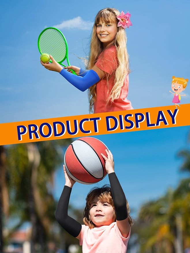 Newcotte 12 Pairs Arm Sleeves for Kids Compression Football Baseball Arm Sleeve Youth UV Protection Breathable Cooling Sleeve