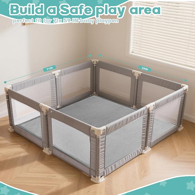 RONGFA Baby Play Mat for Floor,1.3" Thick Elasti-Foam Playpen Mat for Tummy Time, Easy Care with Non-Slip Cushioned for Infant,Kids and Toddler Crawling